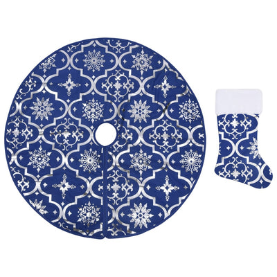 Vidaxl Gonna per albero di Natale Lusso con calzino 122 cm tessuto blu