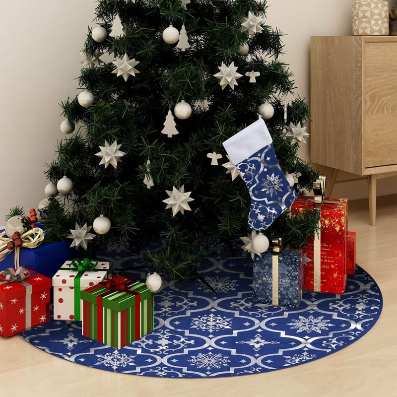 Vidaxl Gonna per albero di Natale Lusso con calzino 122 cm tessuto blu