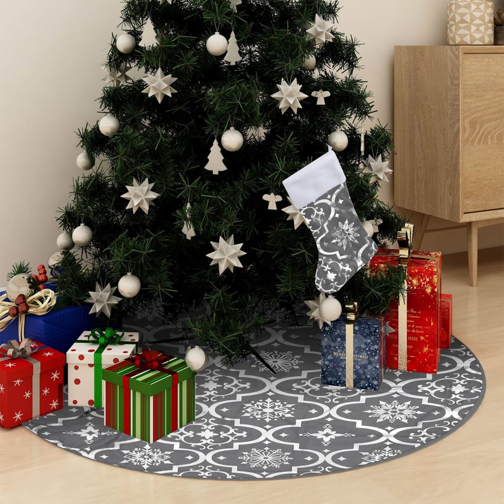 Vidaxl Gonna per albero di Natale Luxury con calzino da 150 cm tessuto grigio