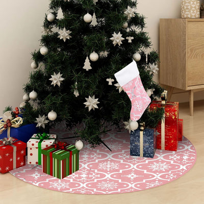 Vidaxl Falda de árbol de Navidad Luxury con calcetín de 90 cm de tela rosa