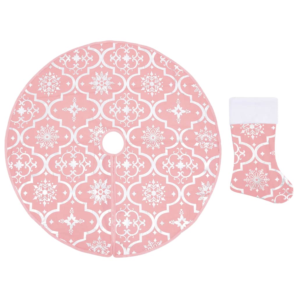 Vidaxl Gonna di albero di Natale Luxury con calzino 122 cm tessuto rosa