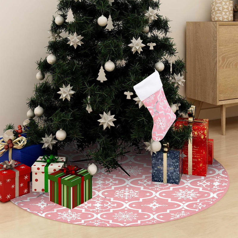 Vidaxl Gonna di albero di Natale Luxury con calzino 122 cm tessuto rosa