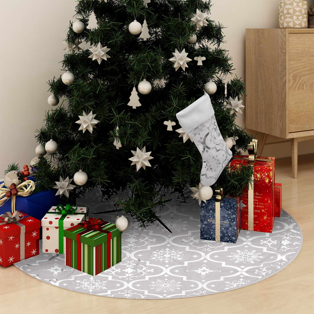 Vidaxl Gonna di albero di Natale Luxury con calzino da 90 cm tessuto bianco