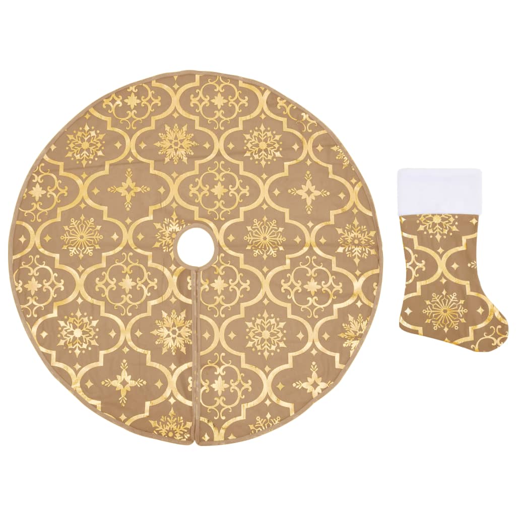 Vidaxl Gonna di albero di Natale Luxury con calzino 122 cm tessuto giallo