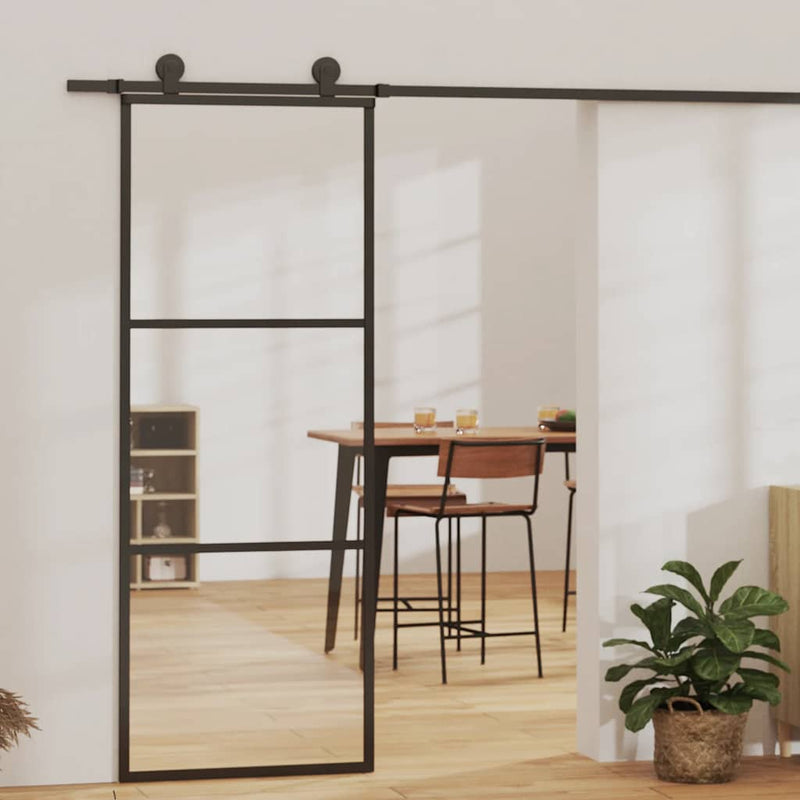 Porta scorrevole Vidaxl 76x205 cm vetro eSG e nero in alluminio