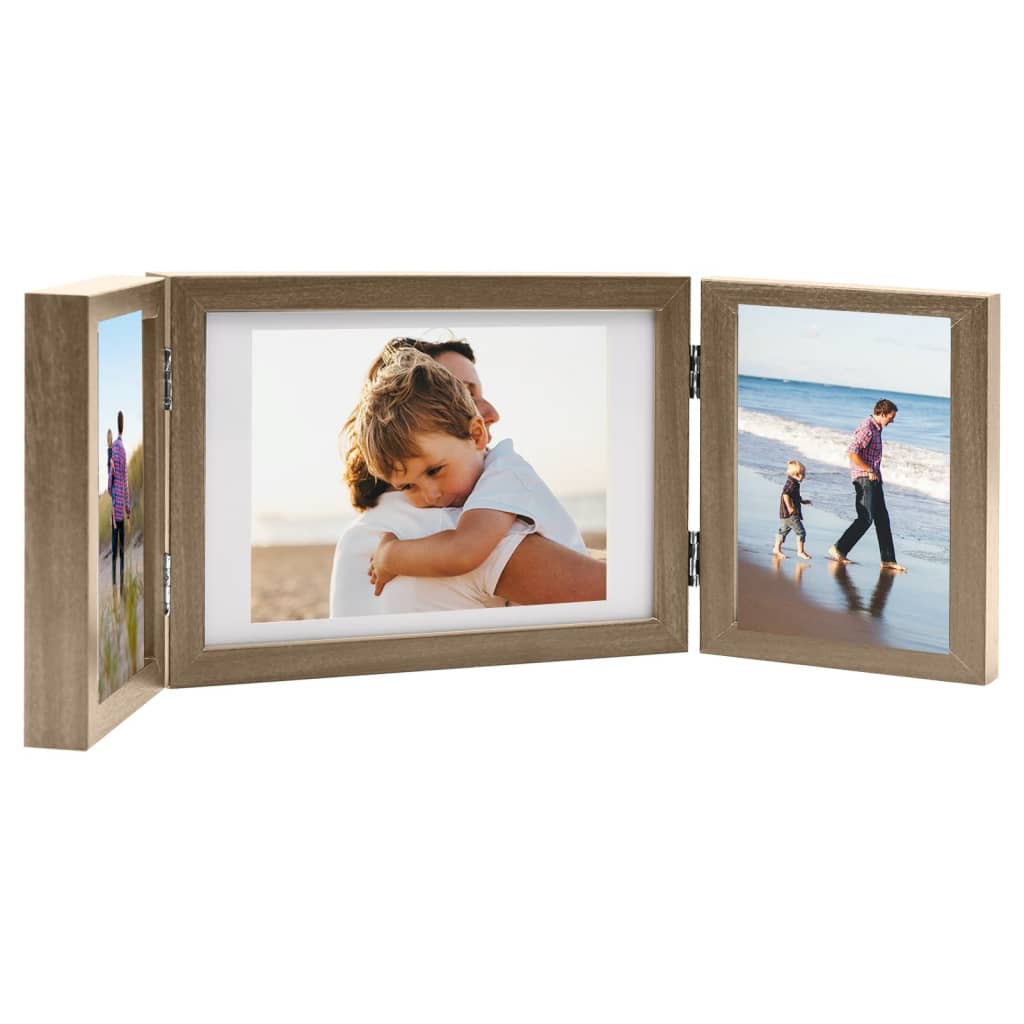 Vidaxl Frame del tríptico 28x18 cm+2x (13x18 cm) marrón claro