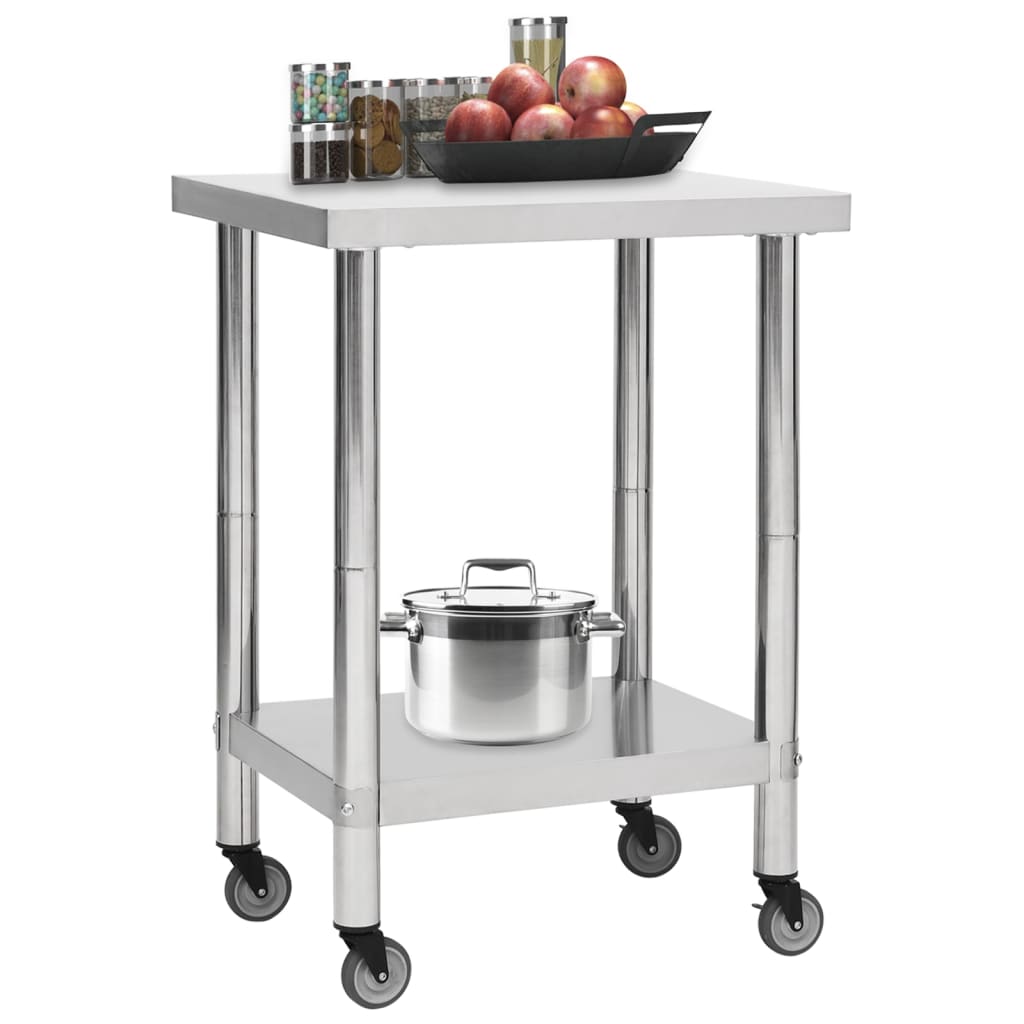 Mesa de trabajo de cocina Vidaxl con ruedas 60x45x85 cm de acero inoxidable