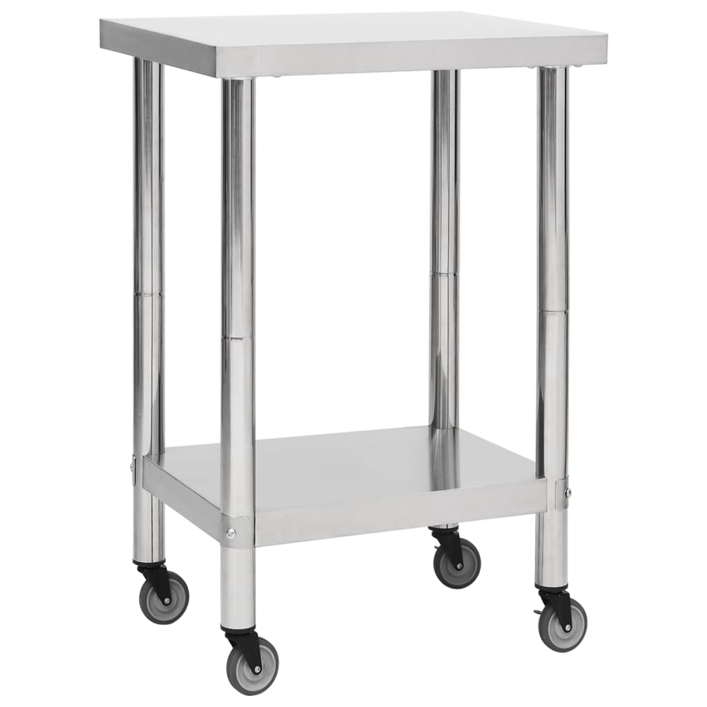 Mesa de trabajo de cocina Vidaxl con ruedas 60x60x85 cm de acero inoxidable