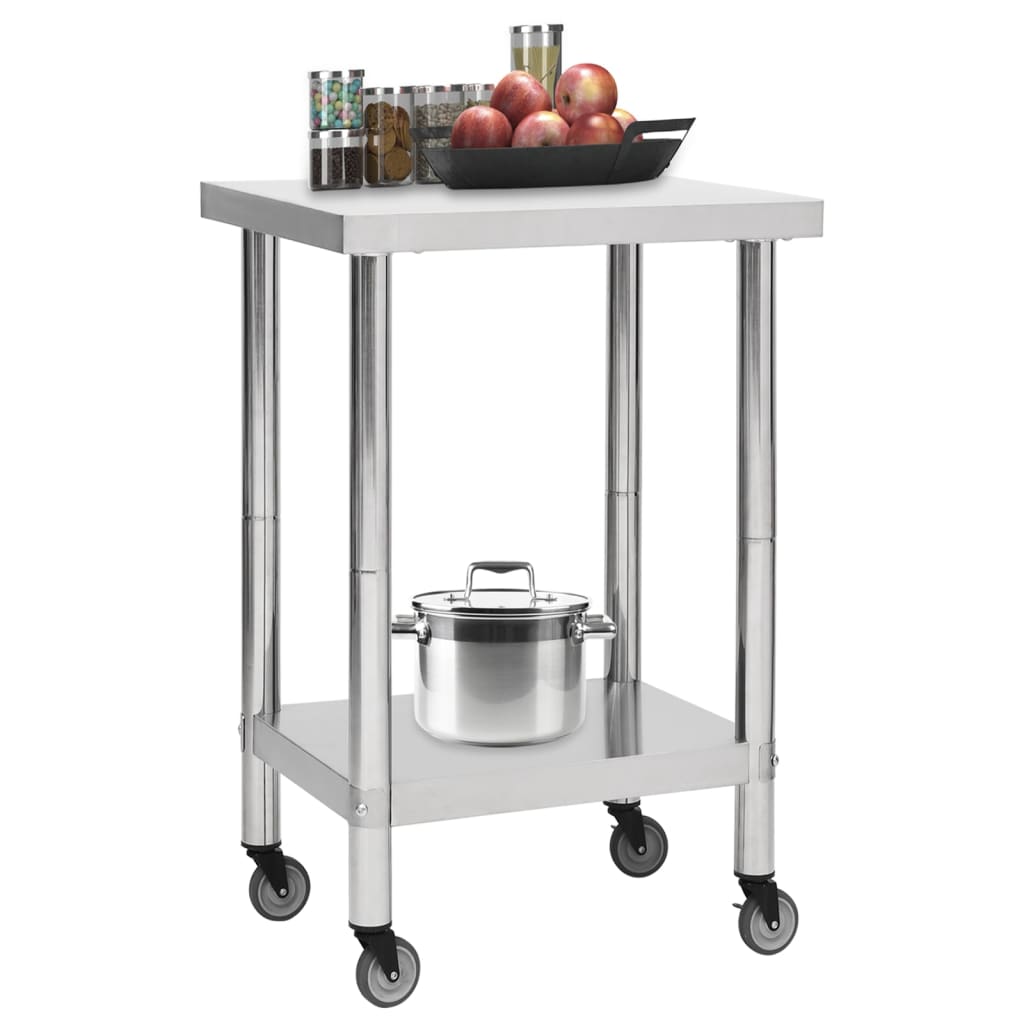 Mesa de trabajo de cocina Vidaxl con ruedas 60x60x85 cm de acero inoxidable