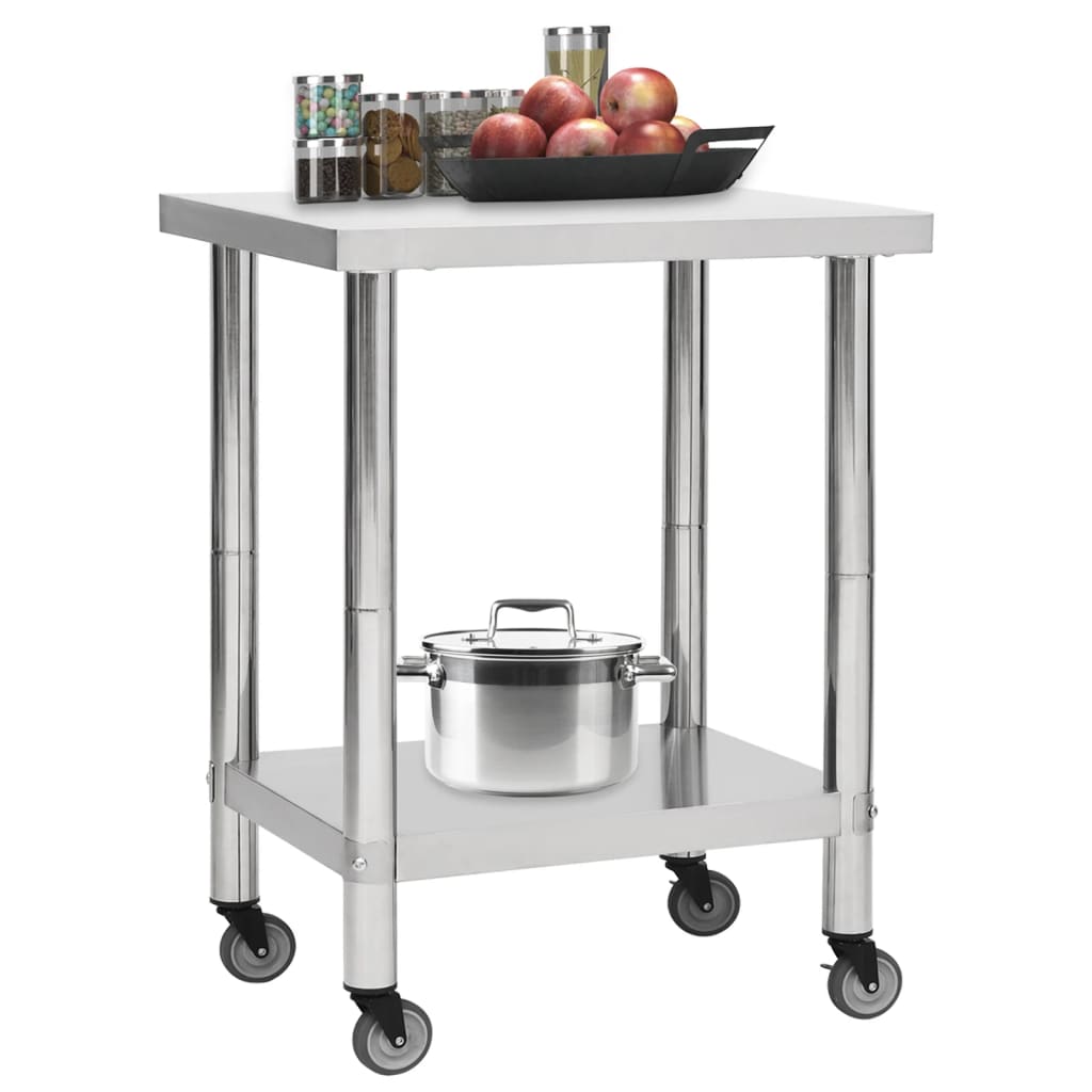 Mesa de trabajo de cocina Vidaxl con ruedas 80x30x85 cm de acero inoxidable