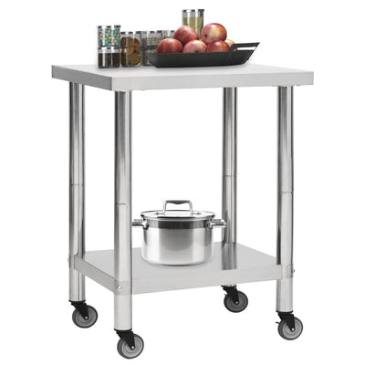 Mesa de trabajo de cocina Vidaxl con ruedas 80x45x85 cm de acero inoxidable