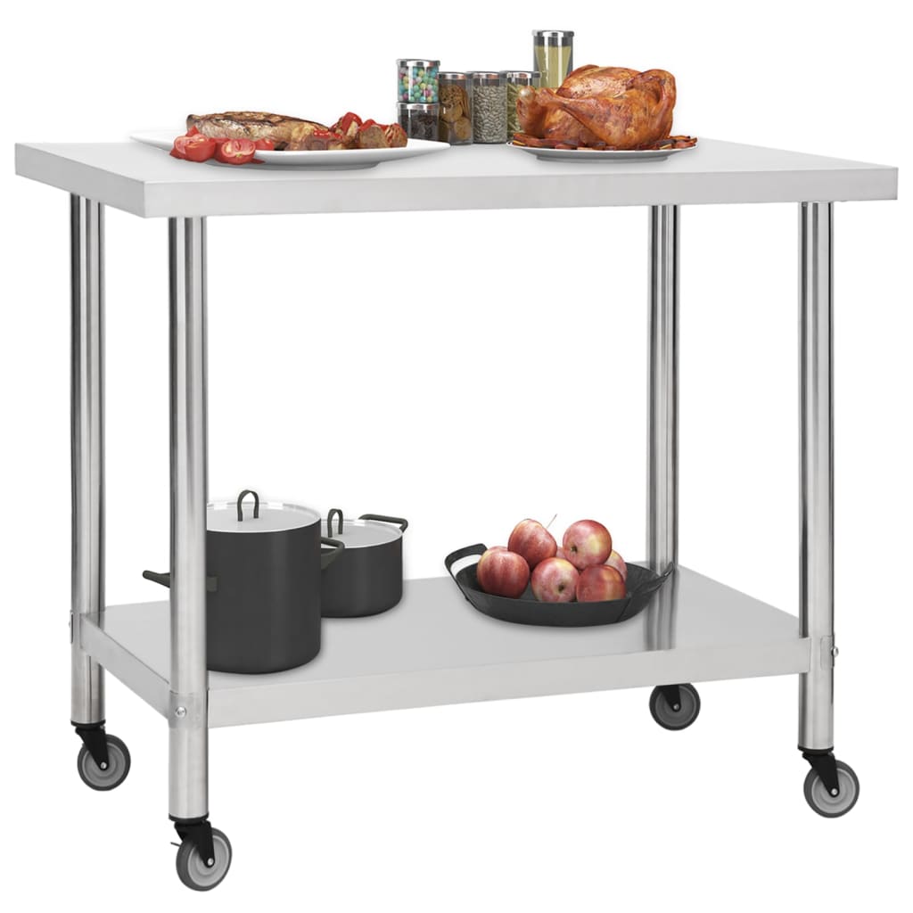 Mesa de trabajo de cocina Vidaxl con ruedas 80x60x85 cm de acero inoxidable