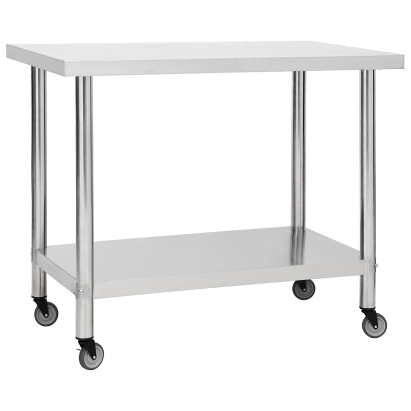 Mesa de trabajo de cocina Vidaxl con ruedas 100x30x85 cm de acero inoxidable