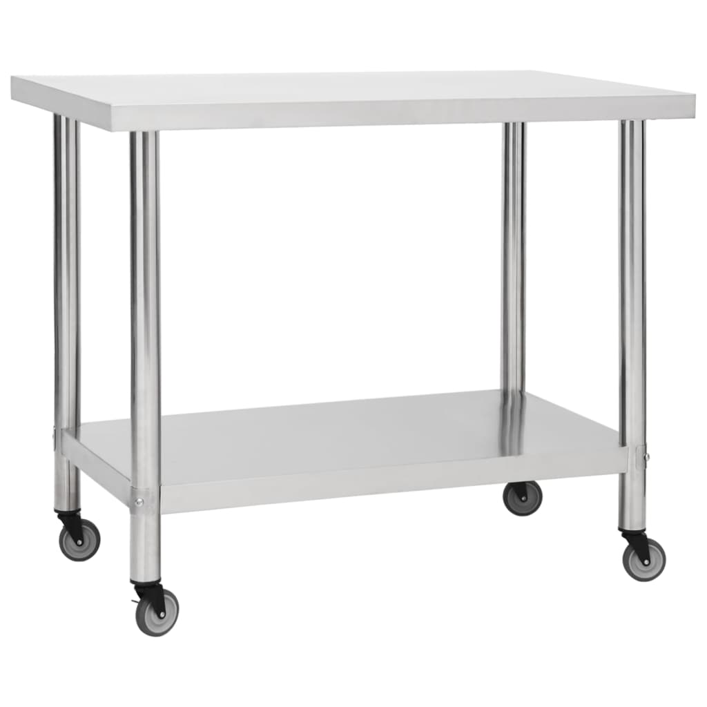 Mesa de trabajo de cocina Vidaxl con ruedas 100x30x85 cm de acero inoxidable