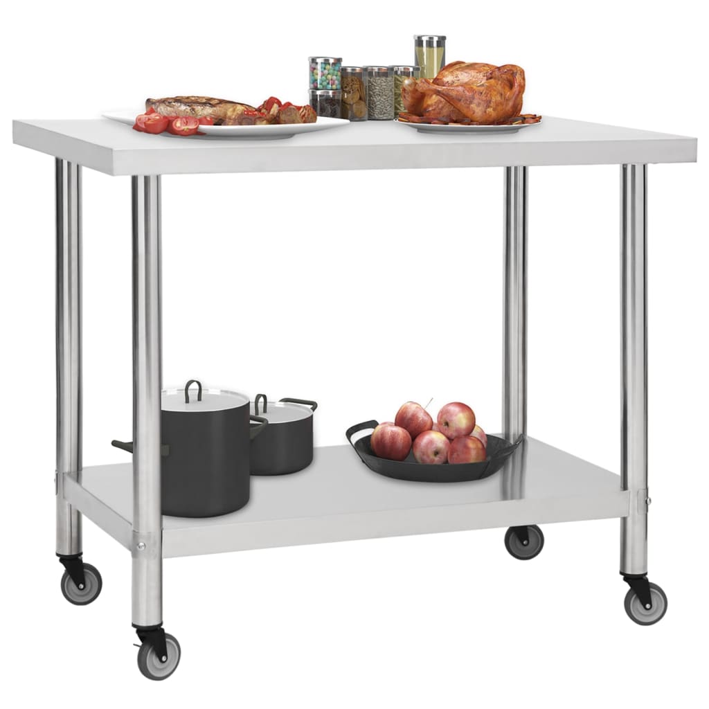 Mesa de trabajo de cocina Vidaxl con ruedas 100x30x85 cm de acero inoxidable