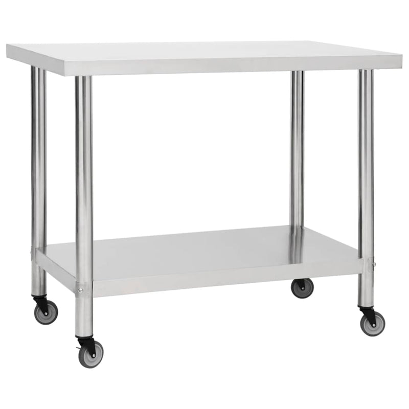 Mesa de trabajo de cocina Vidaxl con ruedas 100x45x85 cm de acero inoxidable