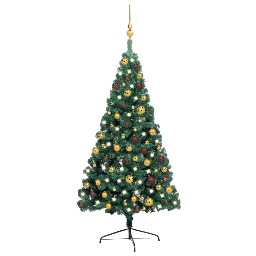 Vidaxl Kunstkerstboom con iluminación y bolas de Navidad de medio de 120 cm de verde