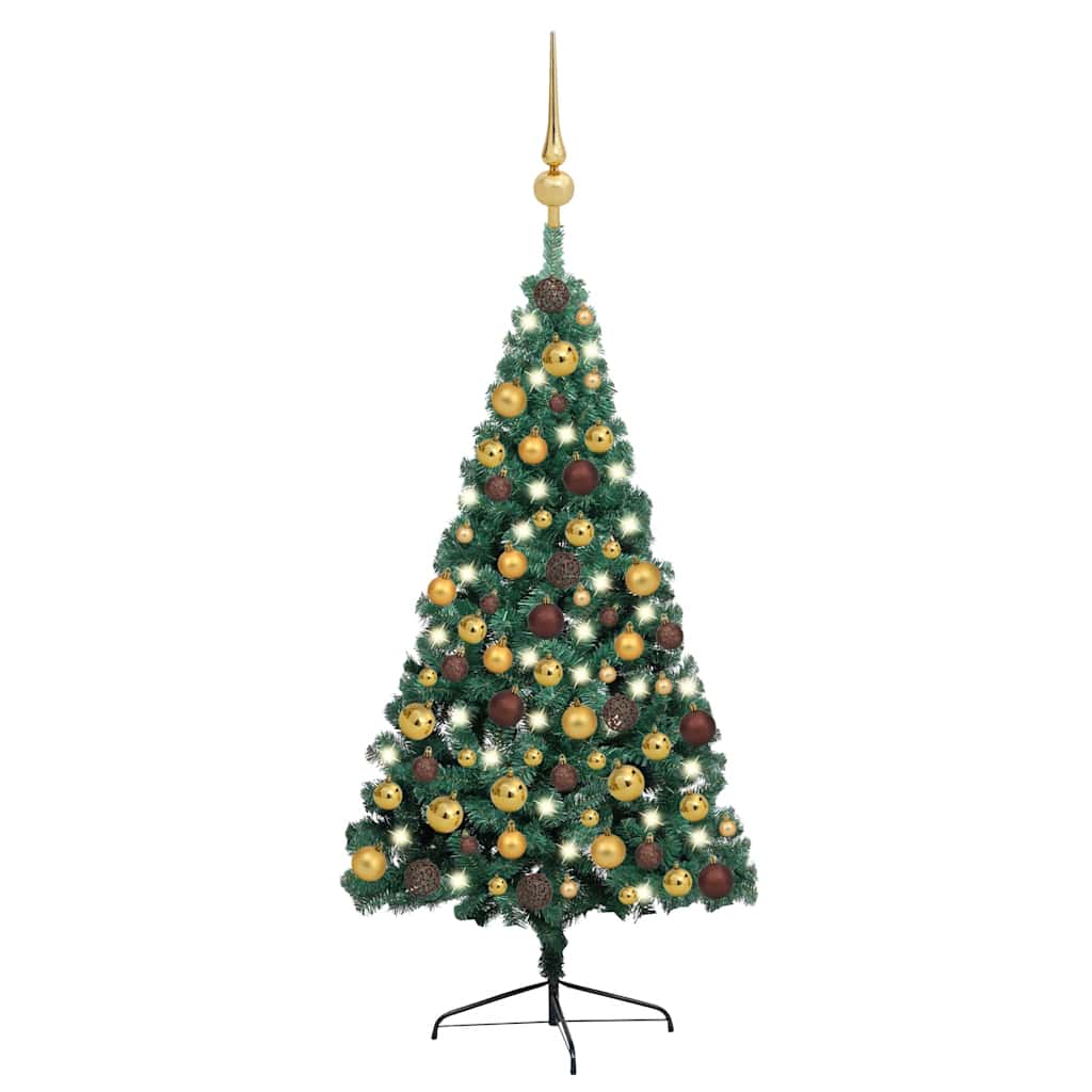 Vidaxl Kunstkerstboom con illuminazione e palle di Natale a metà di 150 cm verdi