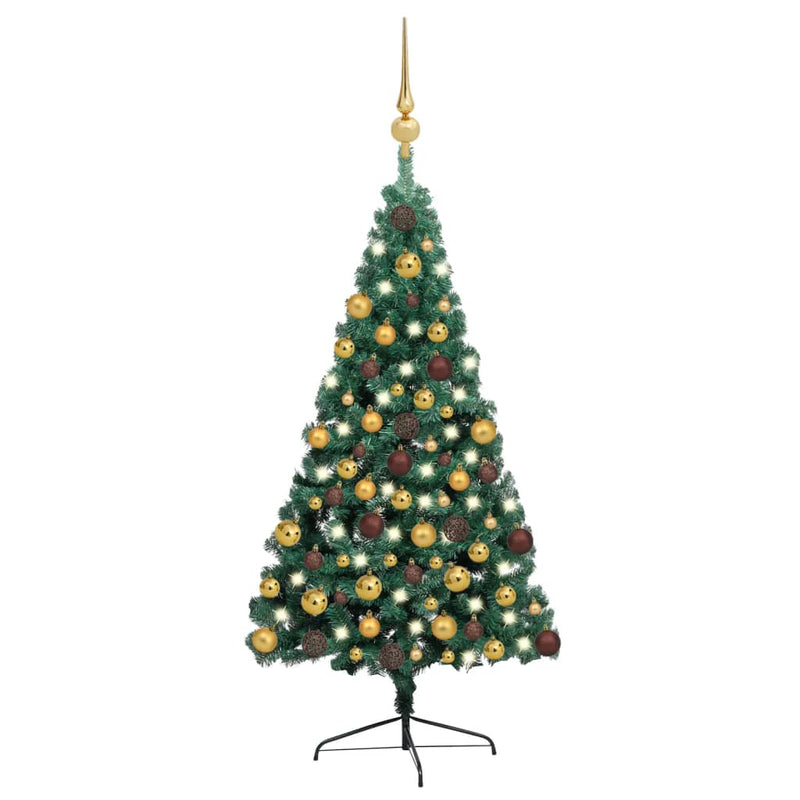 Vidaxl Kunstkerstboom con iluminación y bolas de Navidad de medio 180 cm verde