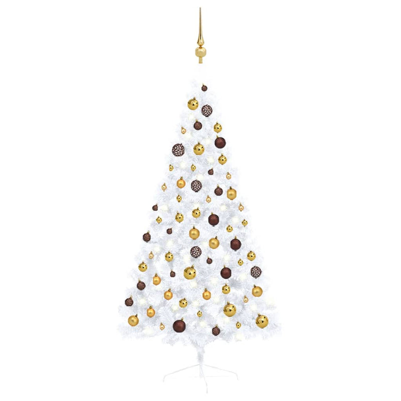 VidaXL Kunstkerstboom met verlichting en kerstballen half 150 cm wit