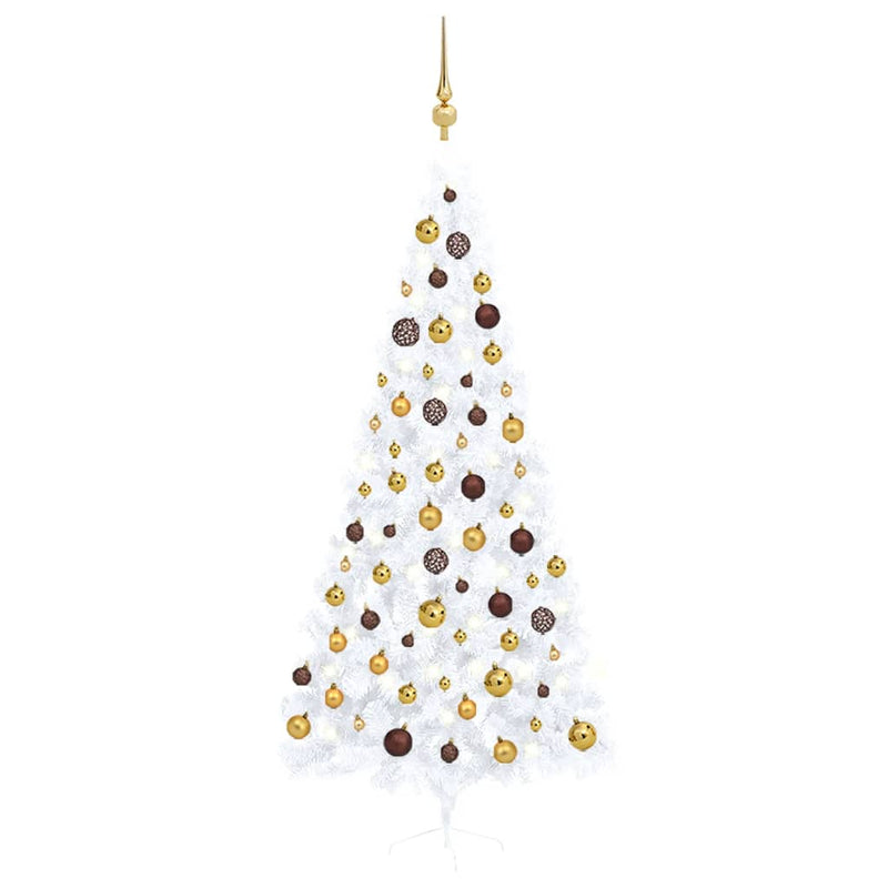 VidaXL Kunstkerstboom met verlichting en kerstballen half 240 cm wit