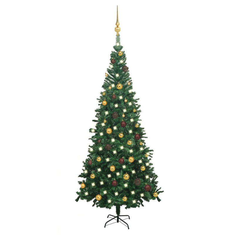 Vidaxl Kunstkerstboom con iluminación y bolas de Navidad l 240 cm verde