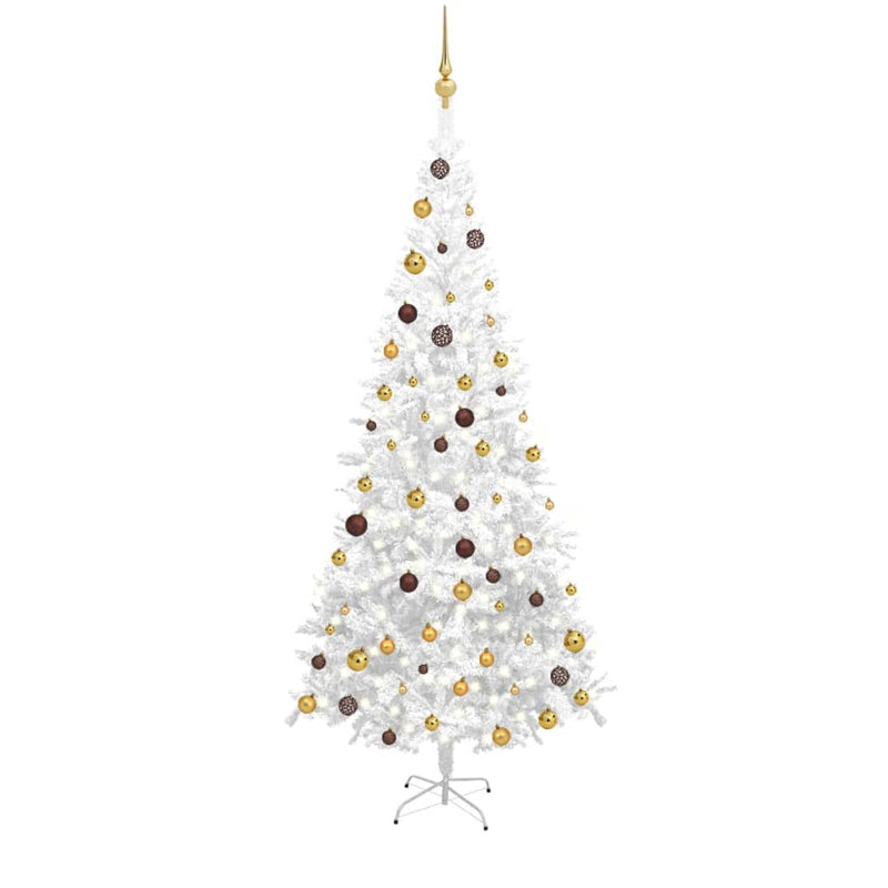 Vidaxl Kunstkerstboom con iluminación y bolas de Navidad L 240 cm blanco