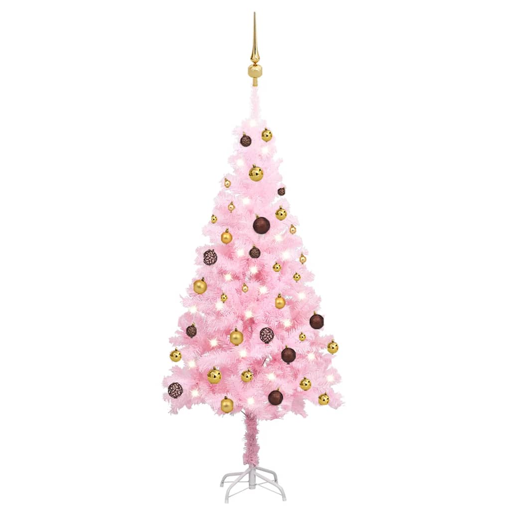 Vidaxl Kunstkerstboom con iluminación y bolas de Navidad de 120 cm PVC Pink
