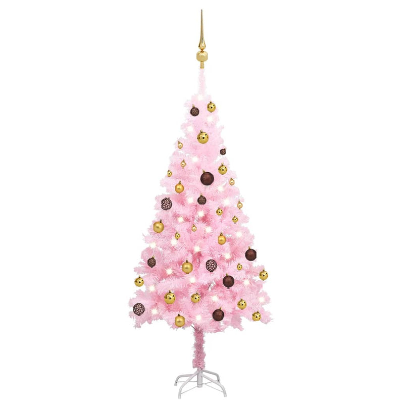 Vidaxl Kunstkerstboom con iluminación y bolas de Navidad de 120 cm PVC Pink