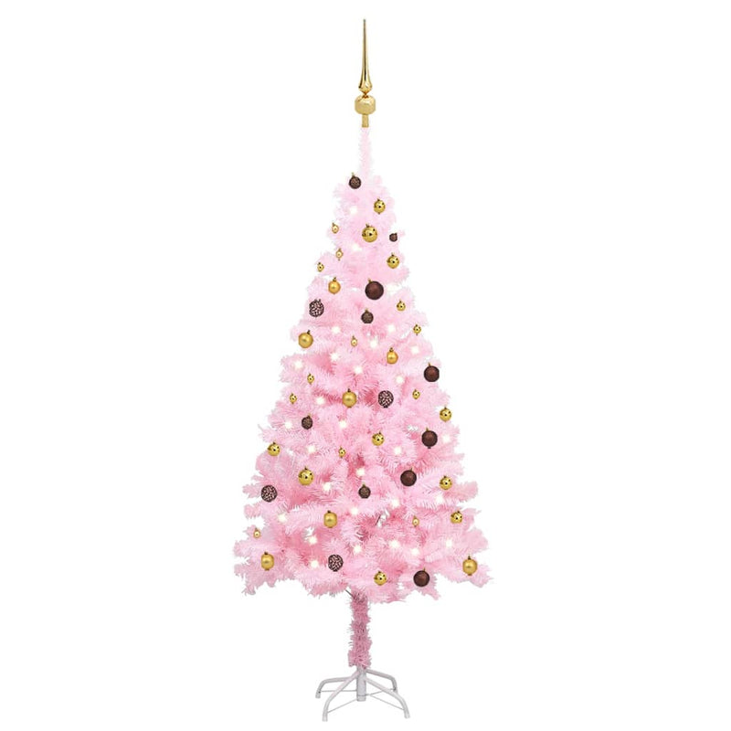 Vidaxl Kunstkerstboom con iluminación y bolas de Navidad de 210 cm PVC Pink