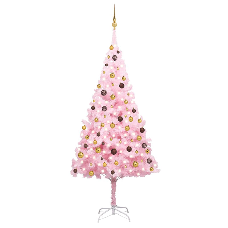 Vidaxl Kunstkerstboom con iluminación y bolas de Navidad de 240 cm PVC Pink