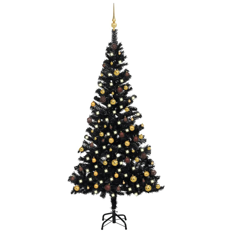 Vidaxl Kunstkerstboom con iluminación y bolas de Navidad de 150 cm PVC Negro