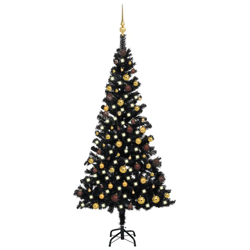 Vidaxl Kunstkerstboom con illuminazione e palle di Natale 180 cm PVC nero