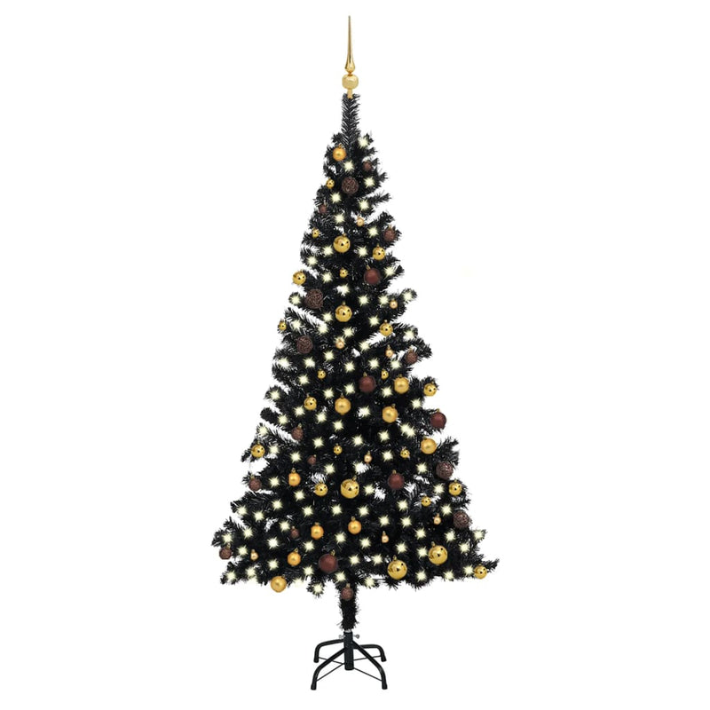 Vidaxl Kunstkerstboom con illuminazione e palle di Natale 210 cm PVC nero