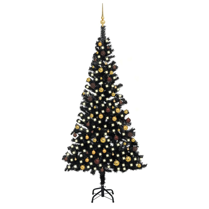 Vidaxl Kunstkerstboom con iluminación y bolas de Navidad de 240 cm PVC Negro