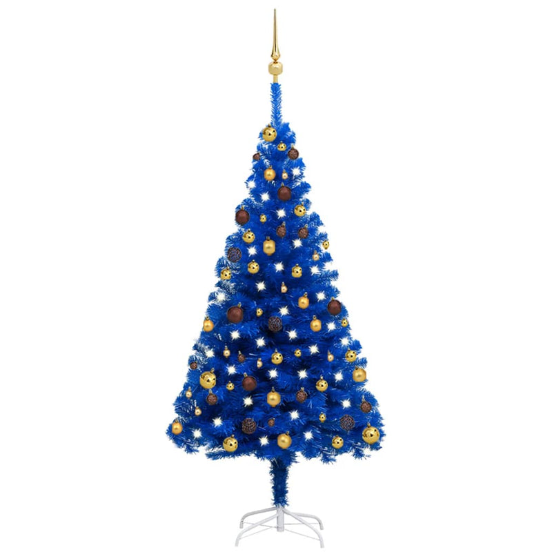 Vidaxl Kunstkerstboom con iluminación y bolas de Navidad de 150 cm PVC Blue