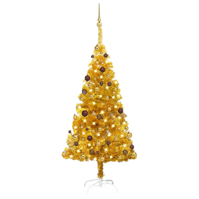 Vidaxl Kunstkerstboom con iluminación y bolas de Navidad de 150 cm de oro