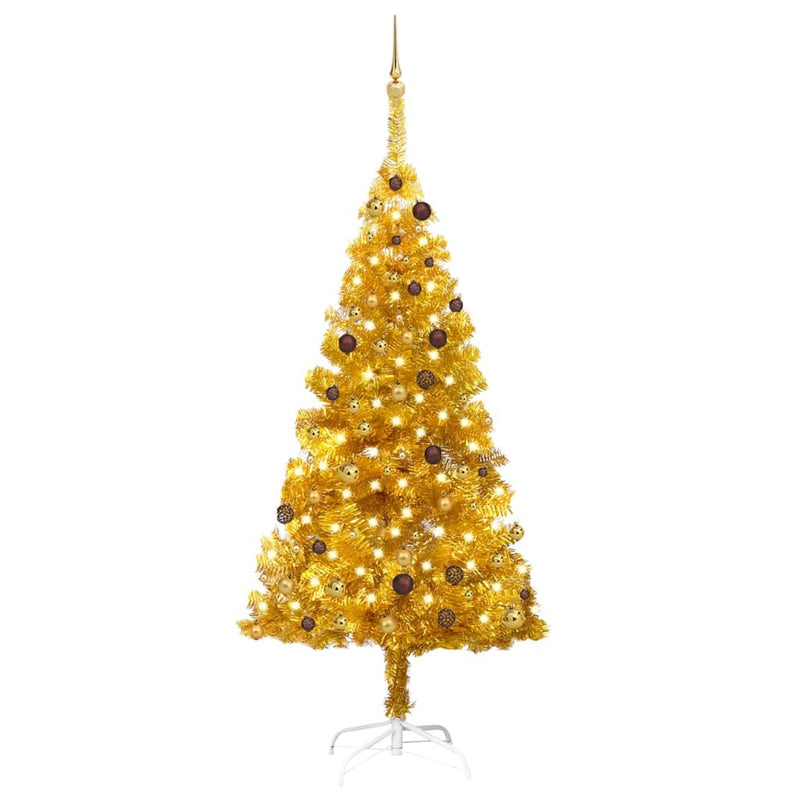 Vidaxl Kunstkerstboom con iluminación y bolas de Navidad de 210 cm de oro
