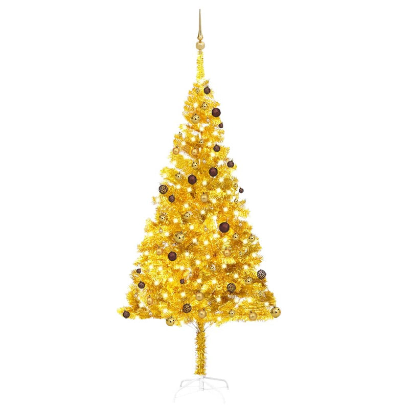 Vidaxl Kunstkerstboom con iluminación y bolas de Navidad de 240 cm de oro