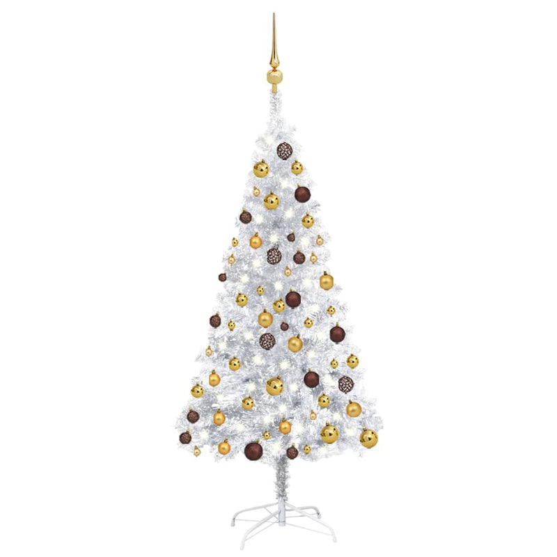 Vidaxl Kunstkerstboom con iluminación y bolas de Navidad de 150 cm Pet Silver