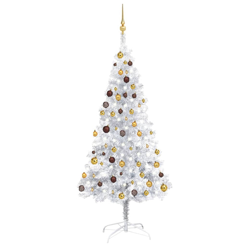 Vidaxl Kunstkerstboom con iluminación y bolas de Navidad de 180 cm Pet Silver