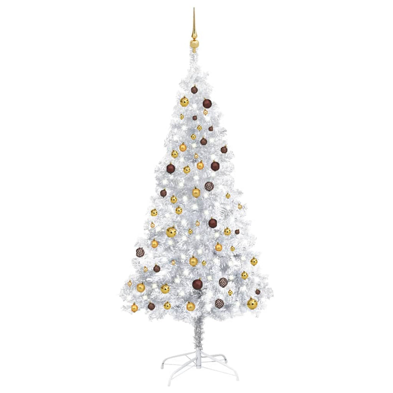 Vidaxl Kunstkerstboom con iluminación y bolas de Navidad de 210 cm Pet Silver