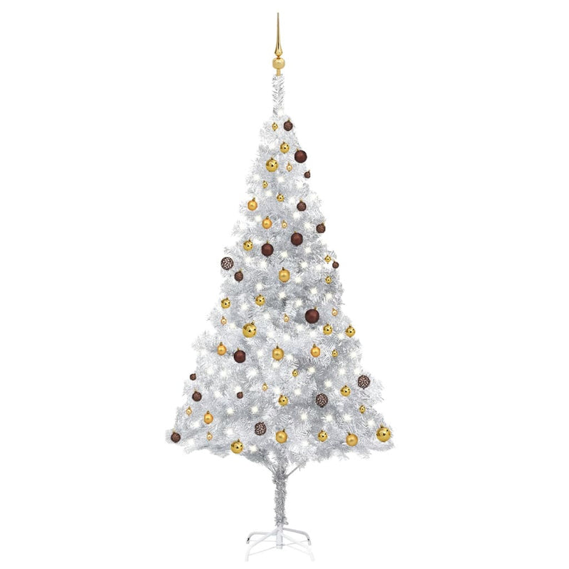 Vidaxl Kunstkerstboom con iluminación y bolas de Navidad de 240 cm Pet Silver