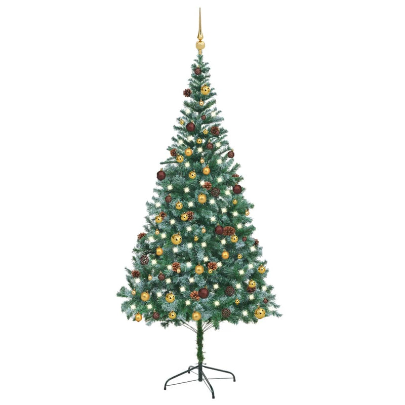 Vidaxl Kunstkerstboom con iluminación de bolas de Navidad de pino 210 cm