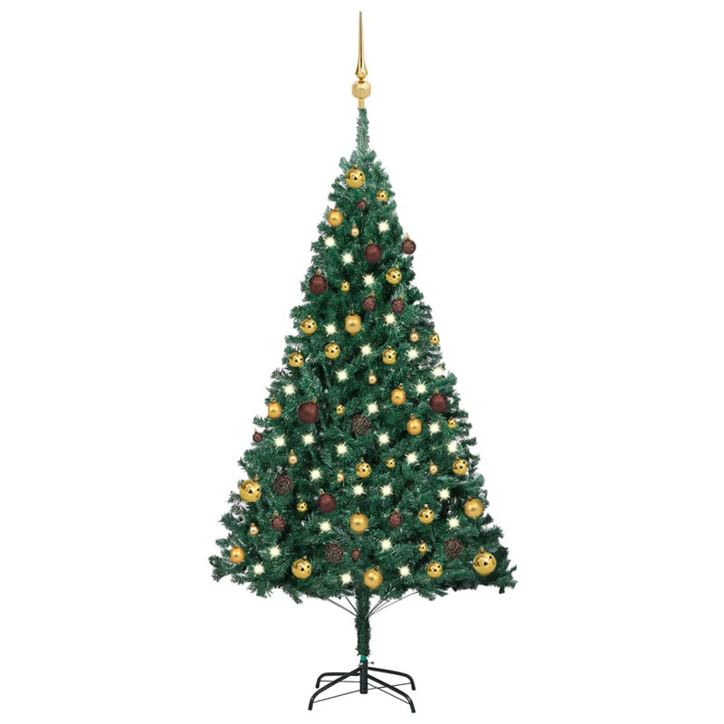 Vidaxl Kunstkerstboom con iluminación y bolas de Navidad de 150 cm PVC Green