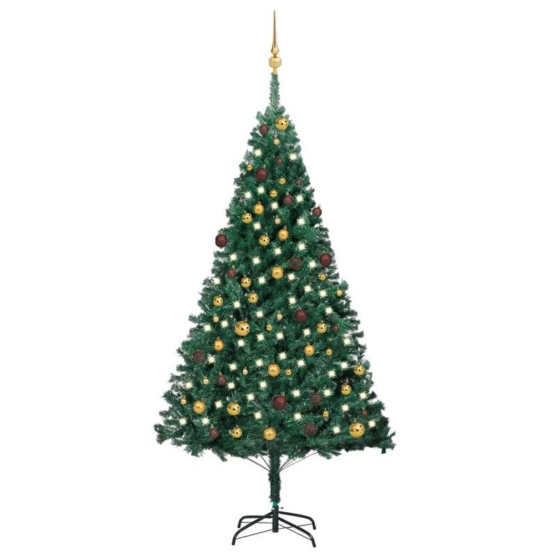 Vidaxl Kunstkerstboom con iluminación y bolas de Navidad de 210 cm PVC Green