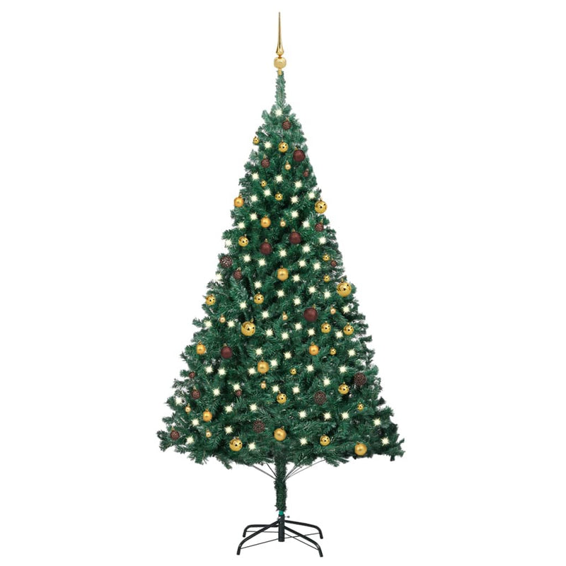 Vidaxl Kunstkerstboom con iluminación y bolas de Navidad de 240 cm verde