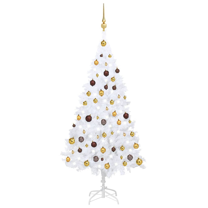 Vidaxl Kunstkerstboom con iluminación y bolas de Navidad de 150 cm PVC White