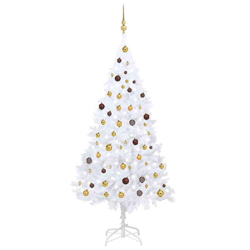 Vidaxl Kunstkerstboom con iluminación y bolas de Navidad de 210 cm PVC White