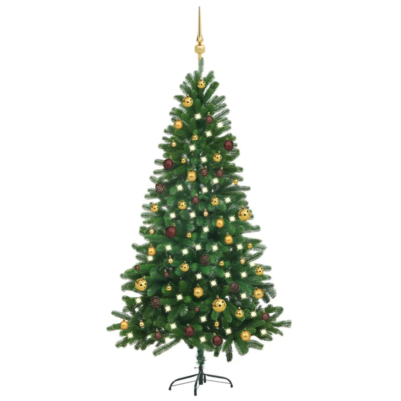 Vidaxl Kunstkerstboom con iluminación y bolas de Navidad de 180 cm verde